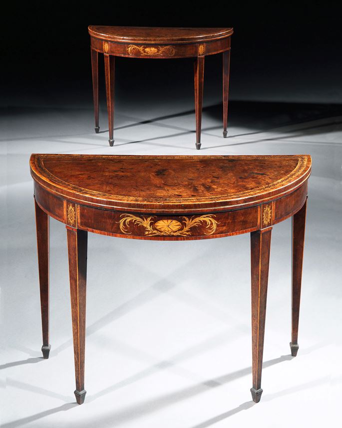A fine pair of George III period mahogany demi-lune card tables of excellent colour and patina | MasterArt